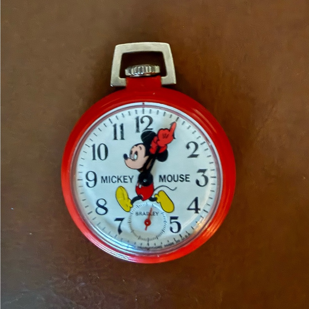 Mickey Mouse Bradley Vintage Red Pocket Watch